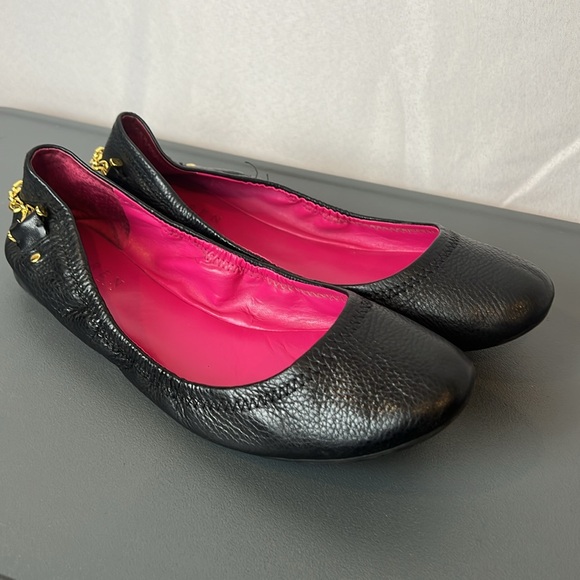 Ralph Lauren Black Leather Ballet Flats with Gold Accents size 11 - Picture 2 of 11